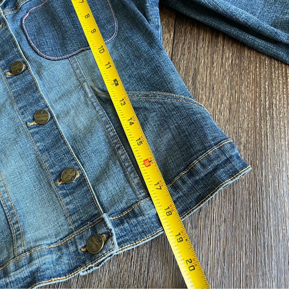 Vintage Y2K Apple bottoms pink apple pocket cropped denim jean jacket small - Picture 9 of 13